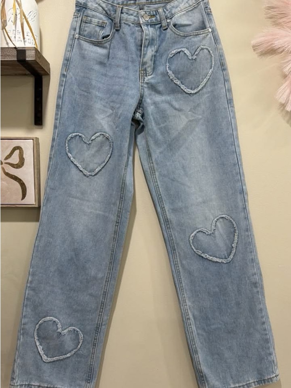 Cali1850 Low Rise Baggy Heart Embroidered Jeans